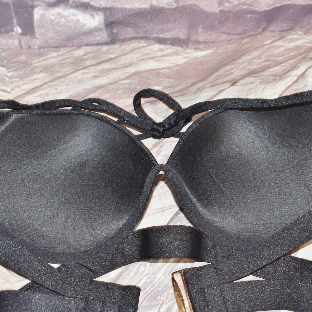Victorias Secret 34D Swim The Hottie Halter bikini Top Black Push Up Strappy - Picture 10 of 12